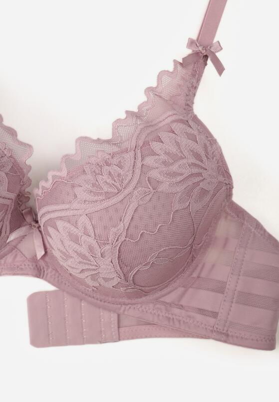 Fioletowy Koronkowy Biustonosz z Ozdobnymi Kokardkami na Ramiączkach Aeleolopei 7