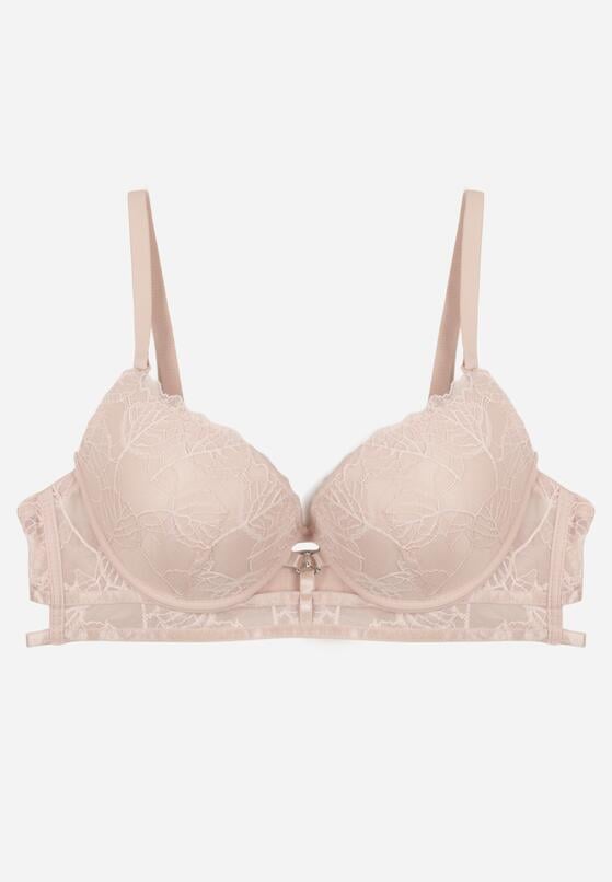 Jasnoróżowy Klasyczny Biustonosz Zdobiony Koronką i Aplikacją Metheis 1