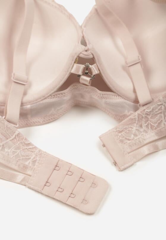 Jasnoróżowy Klasyczny Biustonosz Zdobiony Koronką i Aplikacją Metheis 2