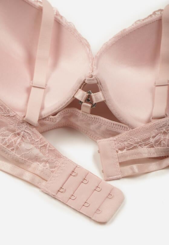 Różowy Klasyczny Biustonosz Zdobiony Koronką i Aplikacją Metheis 2