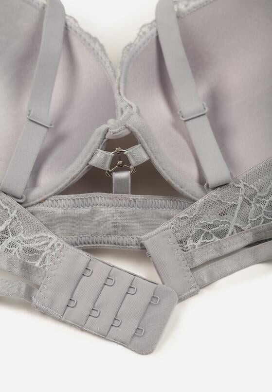 Szaro-Różowy Klasyczny Biustonosz Zdobiony Koronką i Aplikacją Metheis 2