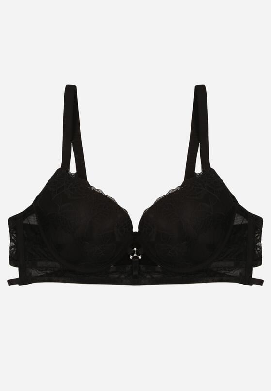 Czarny Klasyczny Biustonosz Zdobiony Koronką i Aplikacją Metheis 1