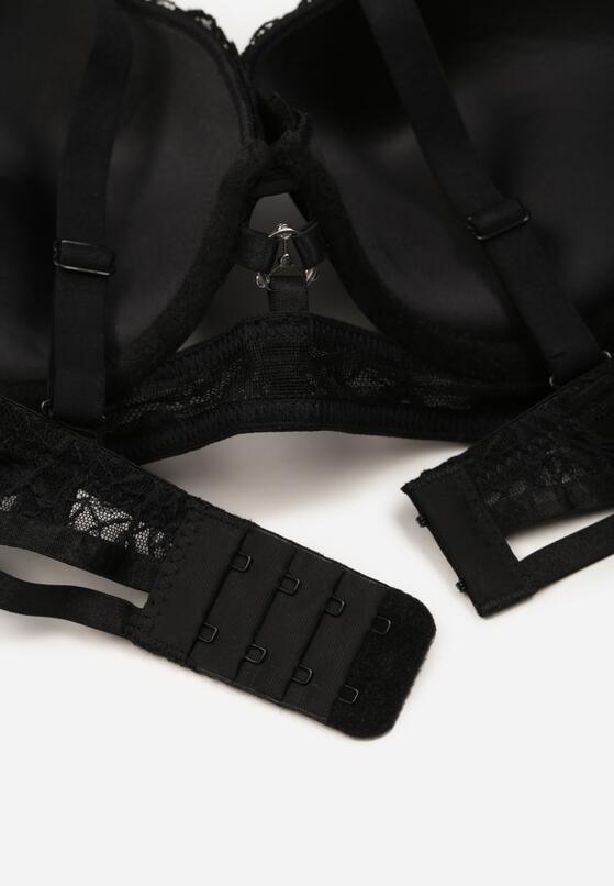 Czarny Klasyczny Biustonosz Zdobiony Koronką i Aplikacją Metheis 2