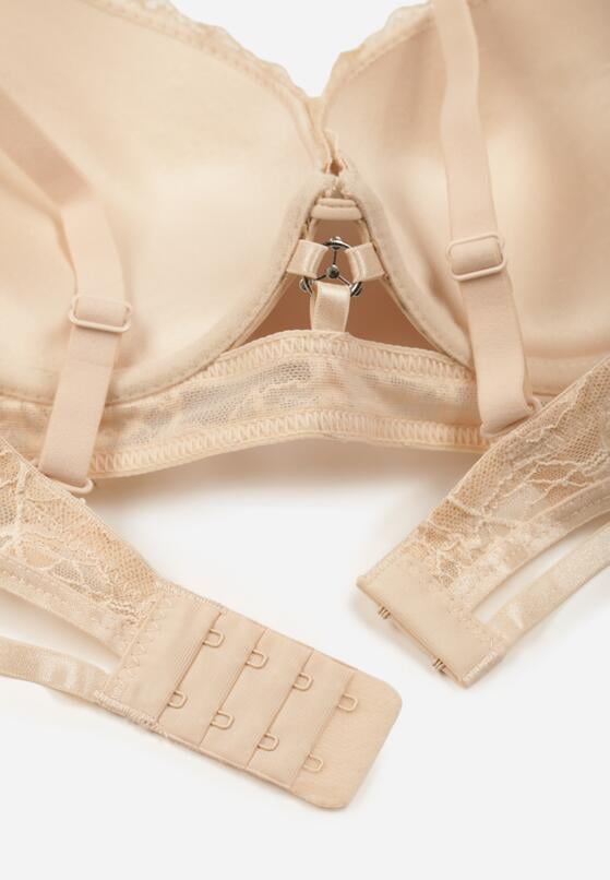 Beżowy Klasyczny Biustonosz Zdobiony Koronką i Aplikacją Metheis 2