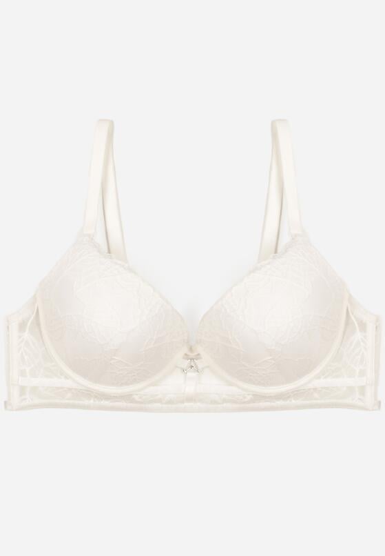 Jasnobeżowy Klasyczny Biustonosz Zdobiony Koronką i Aplikacją Metheis 1