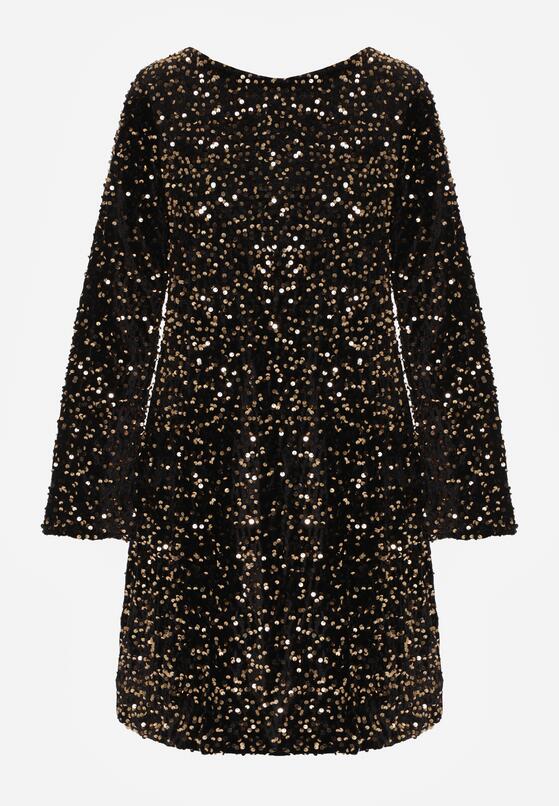 Złota Cekinowa Sukienka z Odkrytymi Plecami i Wiązaniem Diadina 1