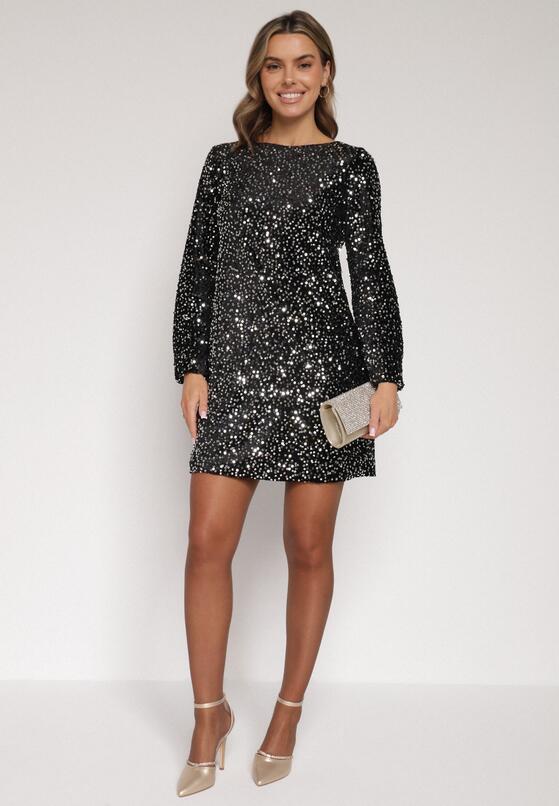 Srebrna Cekinowa Sukienka z Odkrytymi Plecami i Wiązaniem Diadina 2