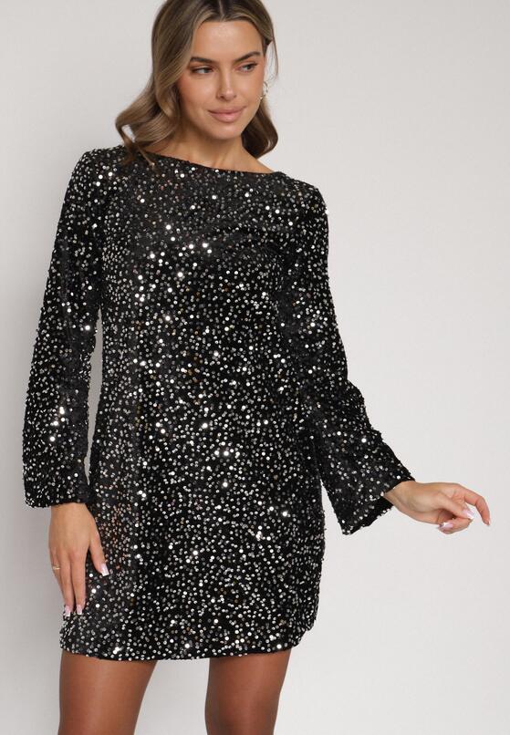 Srebrna Cekinowa Sukienka z Odkrytymi Plecami i Wiązaniem Diadina 4