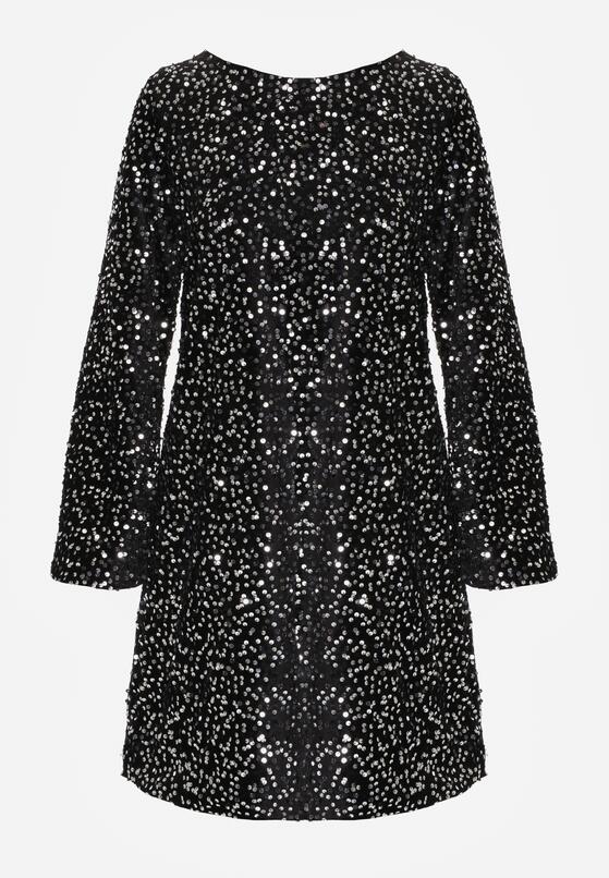 Srebrna Cekinowa Sukienka z Odkrytymi Plecami i Wiązaniem Diadina 1