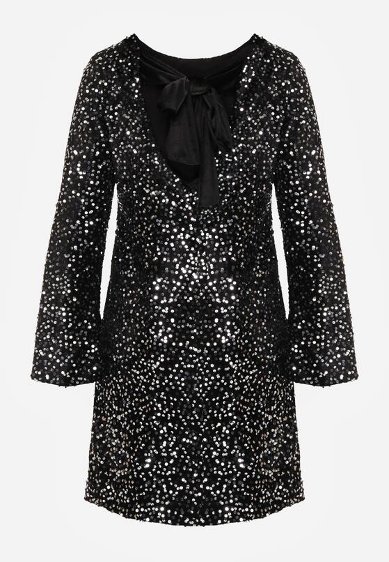 Srebrna Cekinowa Sukienka z Odkrytymi Plecami i Wiązaniem Diadina 2