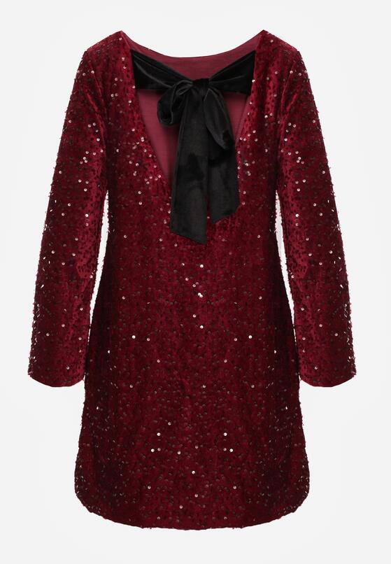 Czerwona Cekinowa Sukienka z Odkrytymi Plecami i Wiązaniem Diadina 2