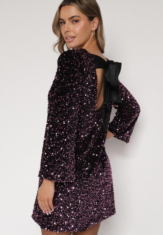 Różowa Cekinowa Sukienka z Odkrytymi Plecami i Wiązaniem Diadina 1