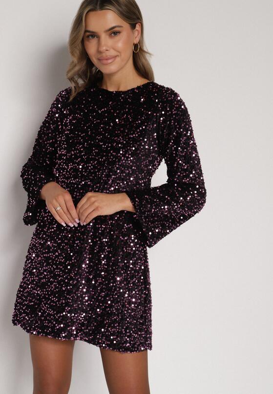 Różowa Cekinowa Sukienka z Odkrytymi Plecami i Wiązaniem Diadina 4