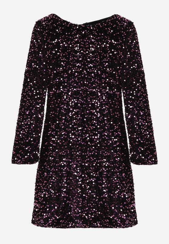 Różowa Cekinowa Sukienka z Odkrytymi Plecami i Wiązaniem Diadina 1