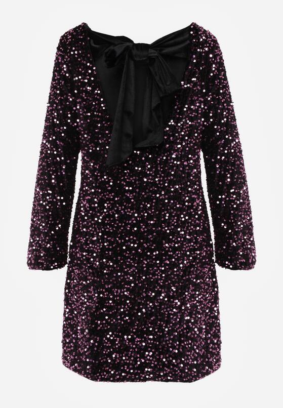 Różowa Cekinowa Sukienka z Odkrytymi Plecami i Wiązaniem Diadina 7