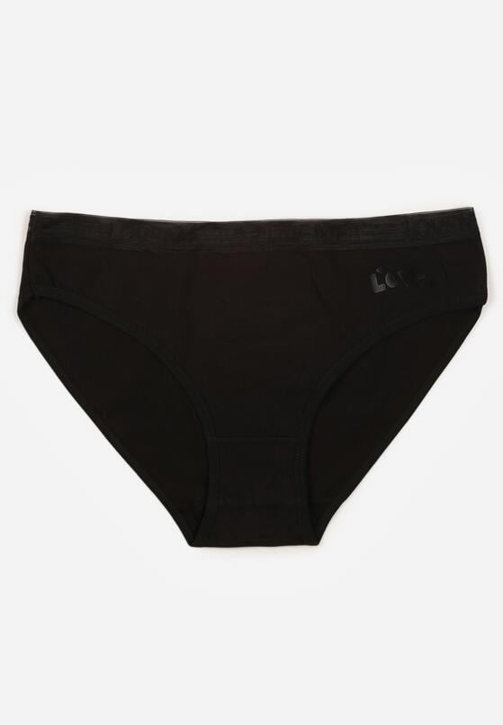 Czarne Majtki Figi z Bawełną i Ozdobnymi Napisami Phioreia 1