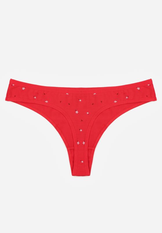 Czerwone Majtki Stringi z Bawełną w Kwiaty Calylia 2