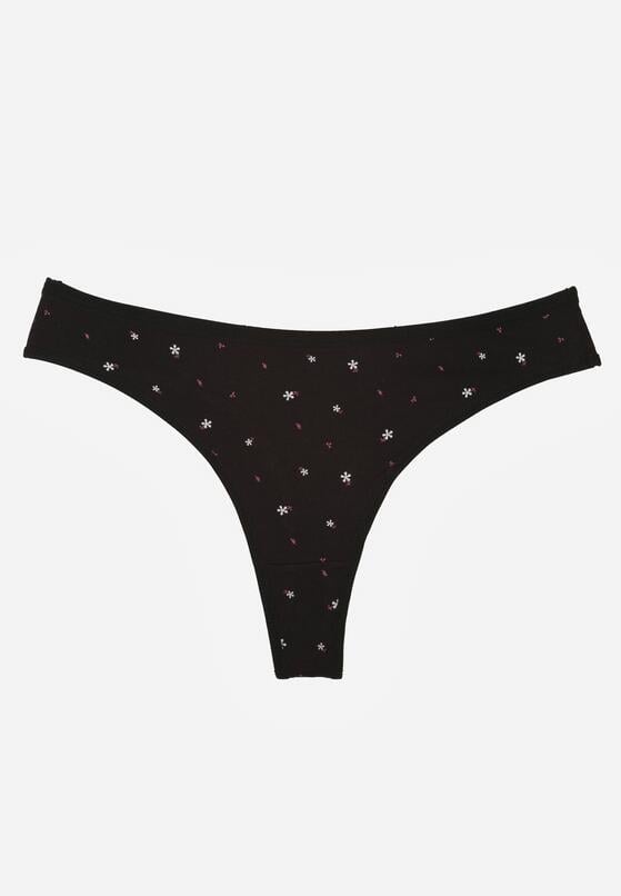 Czarne Majtki Stringi z Bawełną w Kwiaty Calylia 1