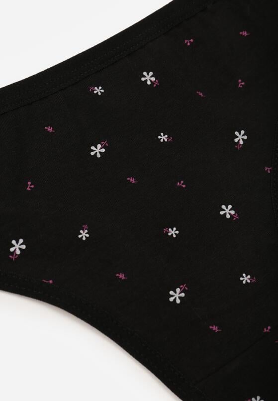 Czarne Majtki Stringi z Bawełną w Kwiaty Calylia 3