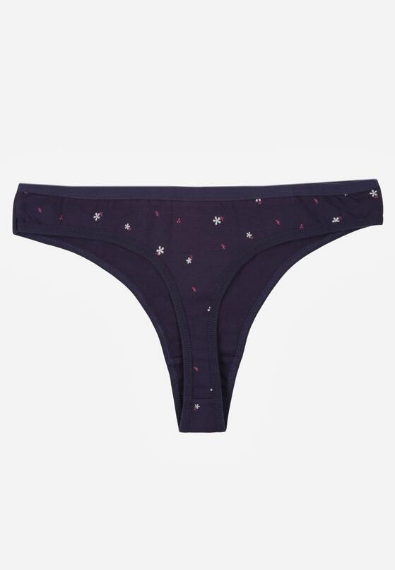Granatowe Majtki Stringi z Bawełną w Kwiaty Calylia 2