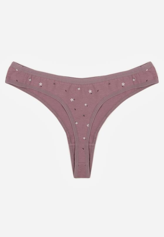 Fioletowe Majtki Stringi z Bawełną w Kwiaty Calylia 2