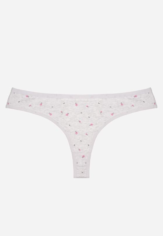Jasnoszare Majtki Stringi z Bawełną w Kwiaty Calylia 1