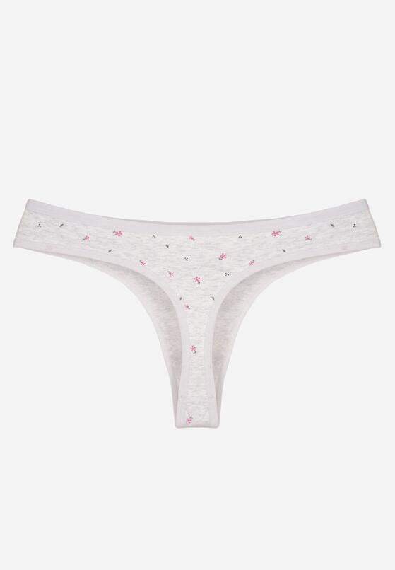 Jasnoszare Majtki Stringi z Bawełną w Kwiaty Calylia 2
