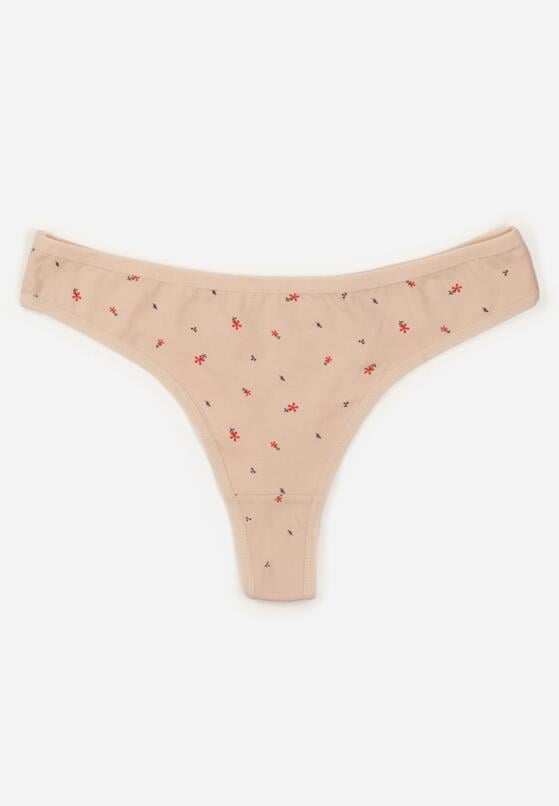 Beżowe Majtki Stringi z Bawełną w Kwiaty Calylia 1