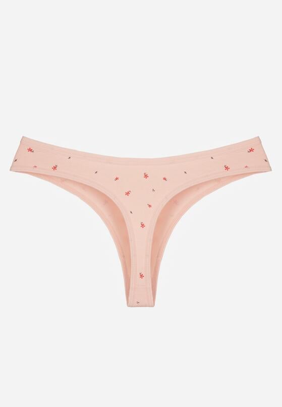 Jasnoróżowe Majtki Stringi z Bawełną w Kwiaty Calylia 2