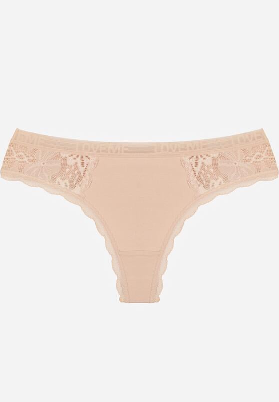 Beżowe Majtki Stringi z Subtelną Koronką z Bawełną Adriedah 1