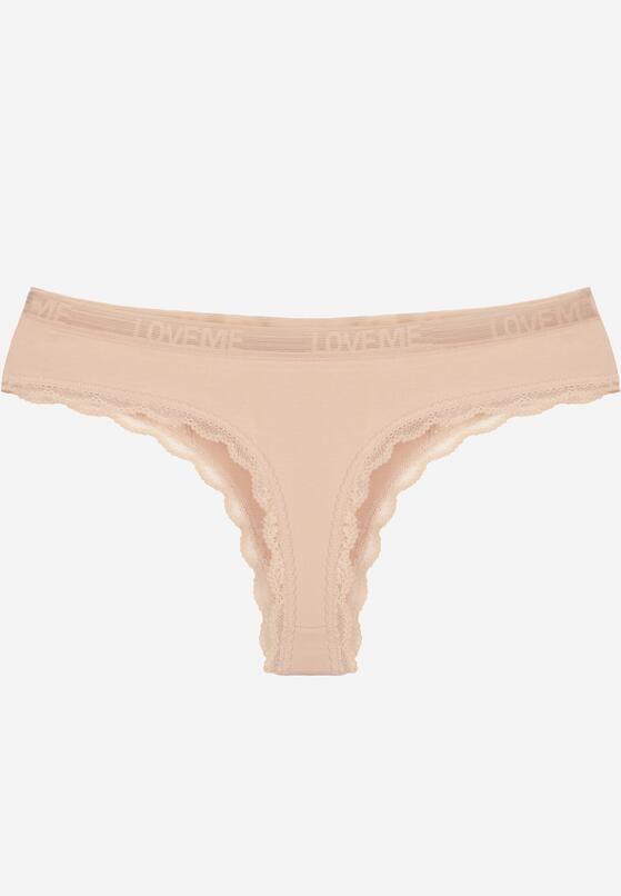 Beżowe Majtki Stringi z Subtelną Koronką z Bawełną Adriedah 2