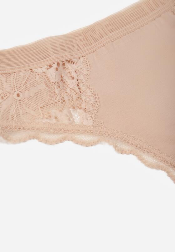 Beżowe Majtki Stringi z Subtelną Koronką z Bawełną Adriedah 3