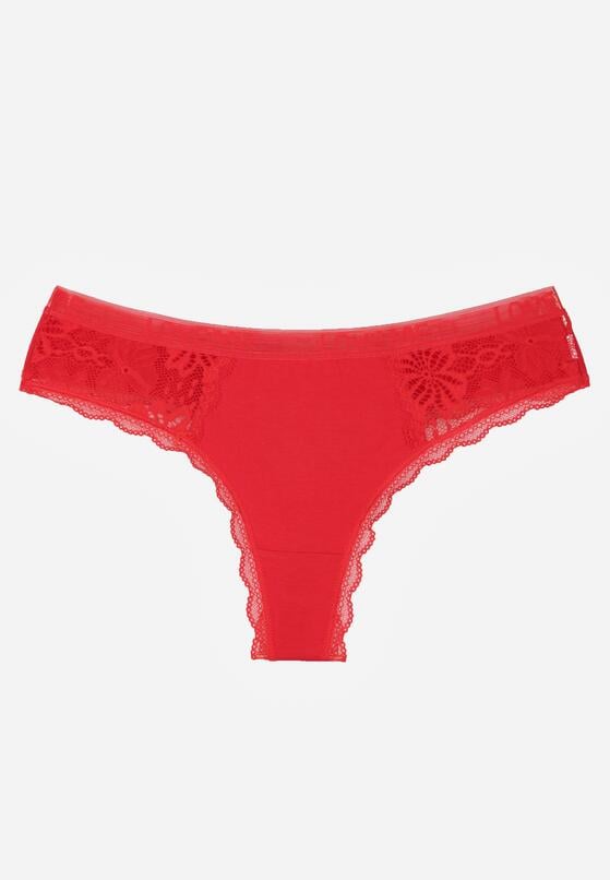 Czerwone Majtki Stringi z Subtelną Koronką z Bawełną Adriedah 1