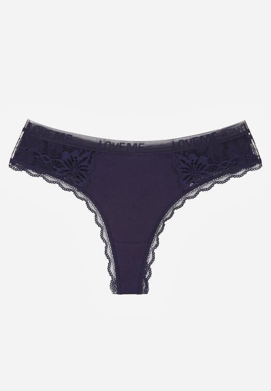 Granatowe Majtki Stringi z Subtelną Koronką z Bawełną Adriedah 1