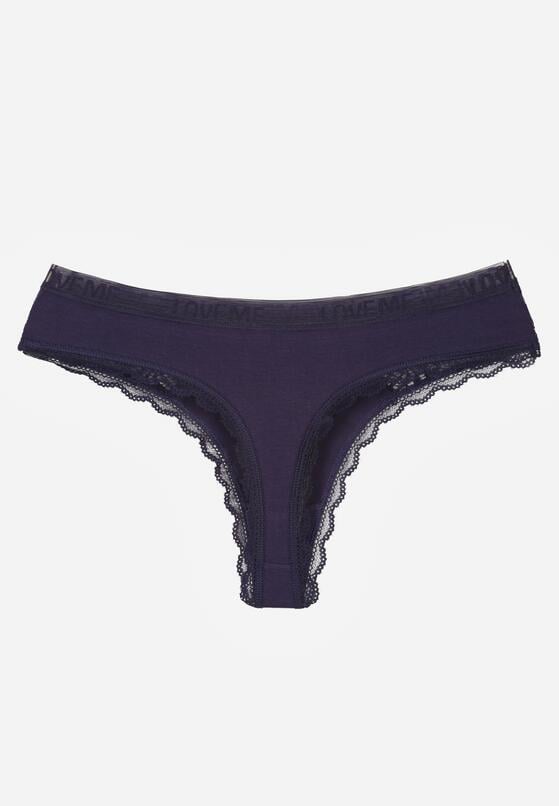 Granatowe Majtki Stringi z Subtelną Koronką z Bawełną Adriedah 2
