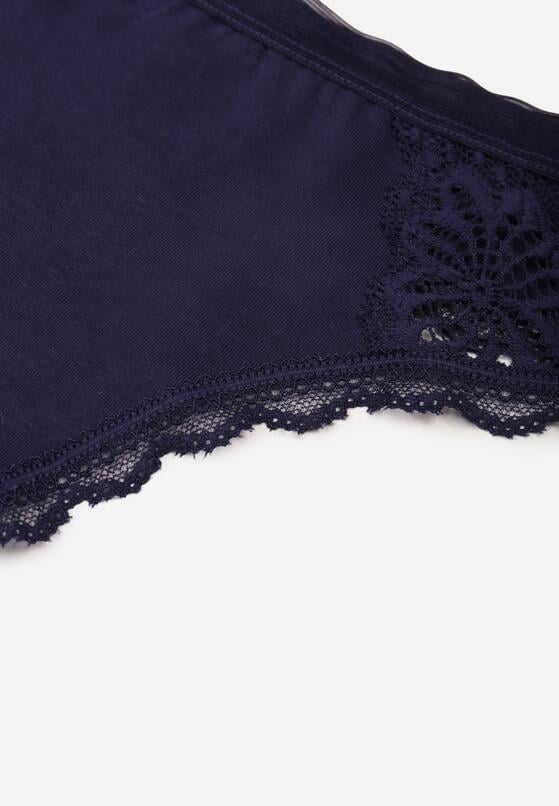 Granatowe Majtki Stringi z Subtelną Koronką z Bawełną Adriedah 3