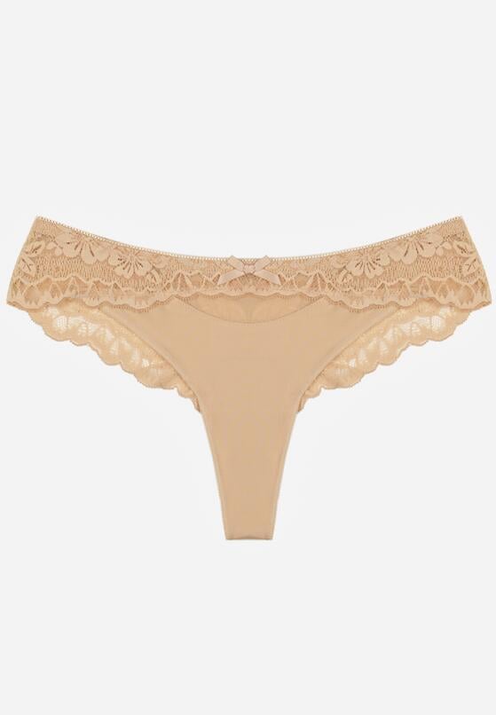 Beżowe Majtki Typu Stringi z Koronką Nedareanes 1