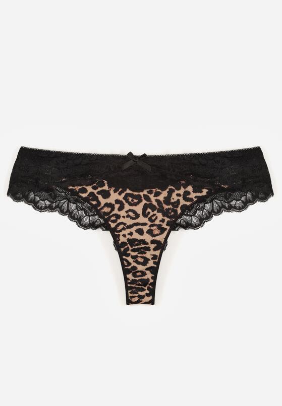 Czarno-Beżowe Majtki Typu Stringi z Koronką Nedareanes 1