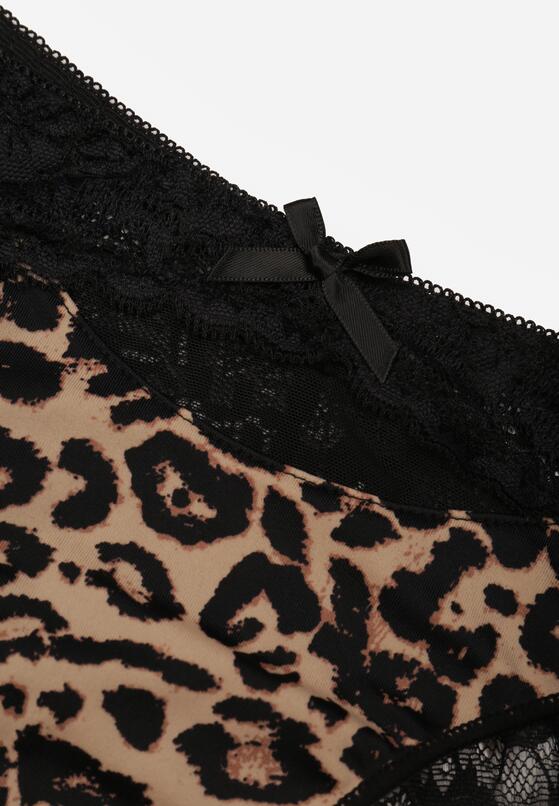 Czarno-Beżowe Majtki Typu Stringi z Koronką Nedareanes 3