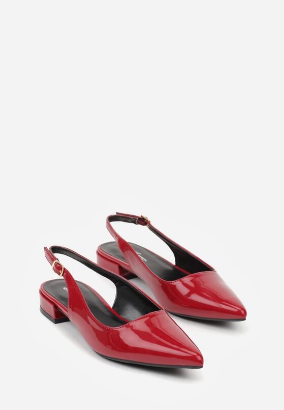 Bordowe Lakierowane Płaskie Sandały Baleriny Ozdobione Paskiem Delanisse 5