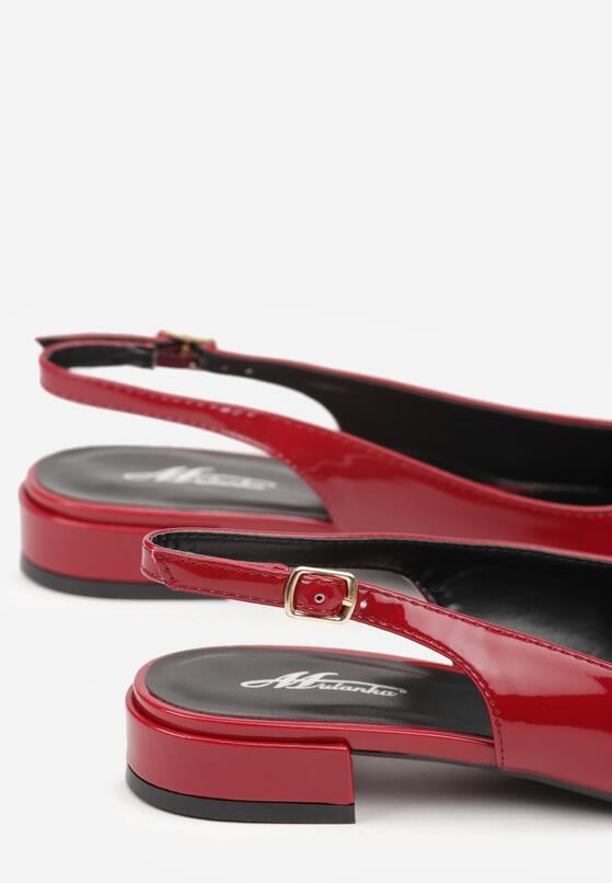 Bordowe Lakierowane Płaskie Sandały Baleriny Ozdobione Paskiem Delanisse 6