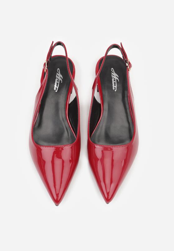 Bordowe Lakierowane Płaskie Sandały Baleriny Ozdobione Paskiem Delanisse 7