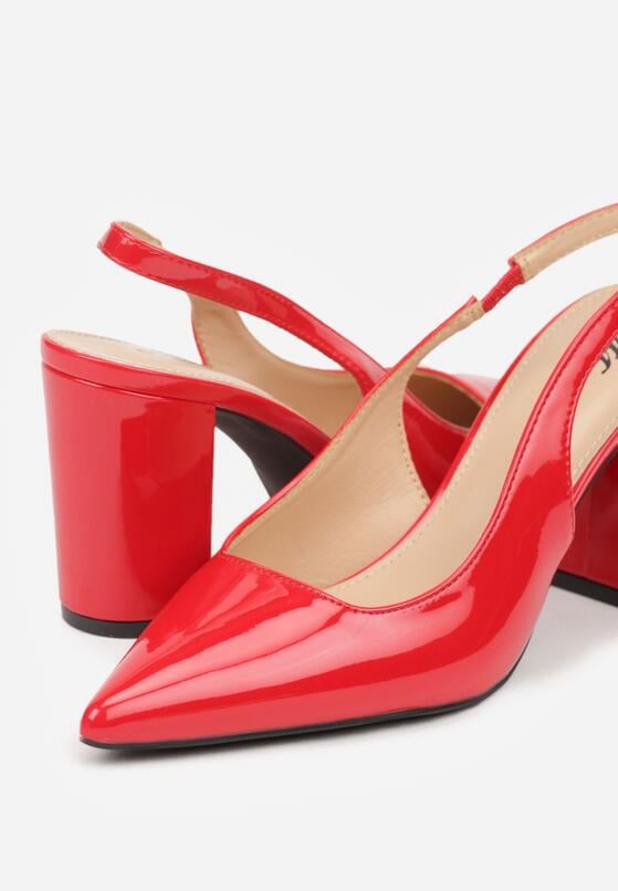 Czerwone Lakierowane Sandały na Obcasie Bez Pięty Halavea 6