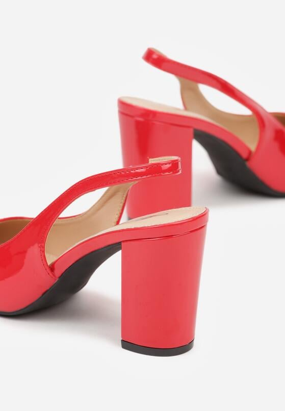 Czerwone Lakierowane Sandały na Obcasie Bez Pięty Halavea 7
