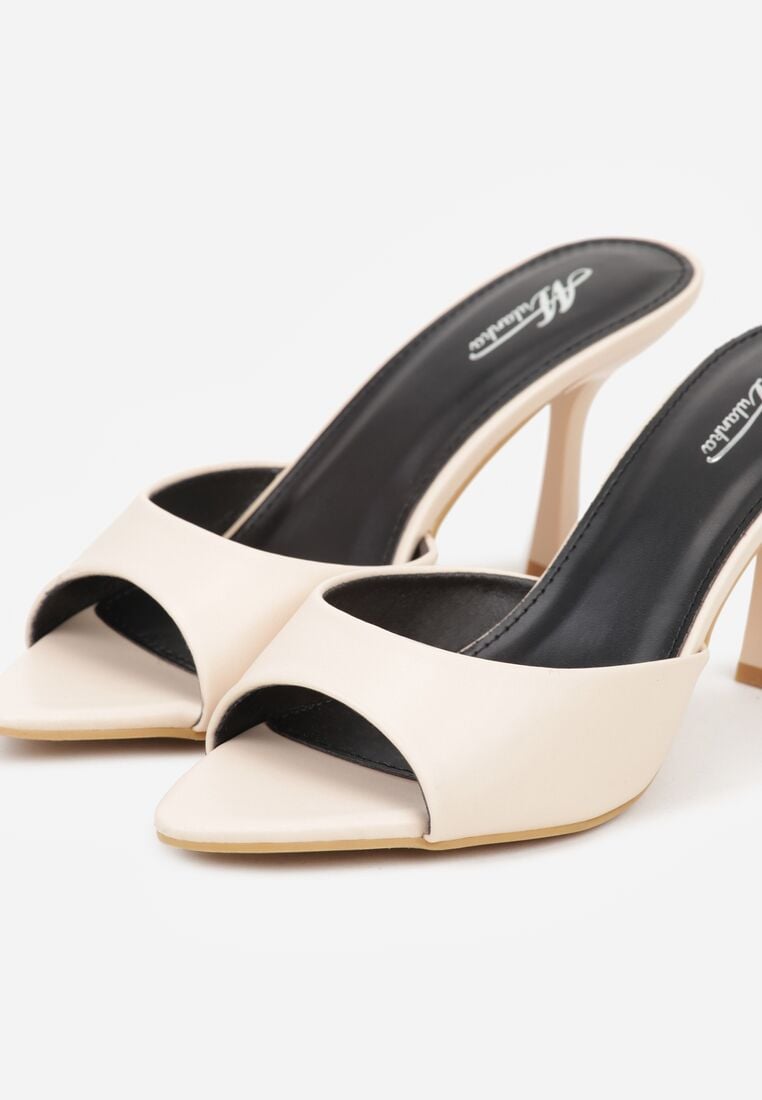 Beżowe Klapki na Szpilce z Otwartym Noskiem w Szpic Sewnessa 7