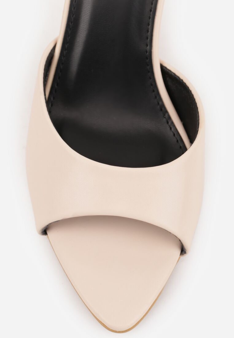 Beżowe Klapki na Szpilce z Otwartym Noskiem w Szpic Sewnessa 9