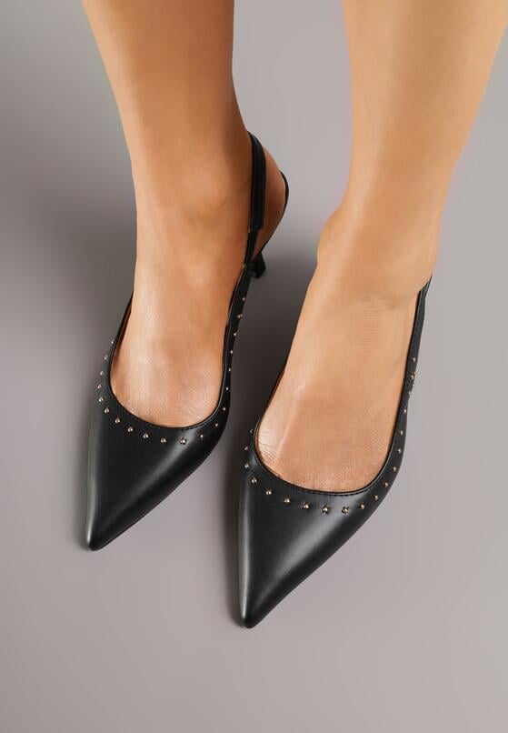 Czarne Sandały na Szpilce z Odkrytą Piętą Zdobione Nitami Sewlora 3