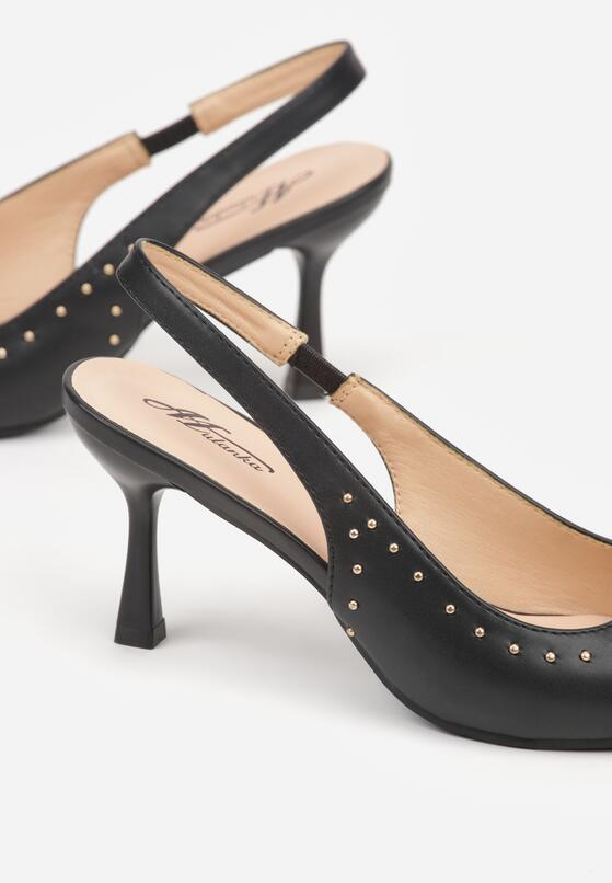 Czarne Sandały na Szpilce z Odkrytą Piętą Zdobione Nitami Sewlora 6