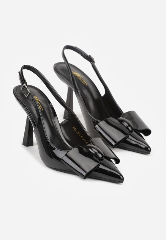 Czarne Lakierowane Szpilki z Odkrytą Piętą i Aplikacją z Kokardą Sewlida 5