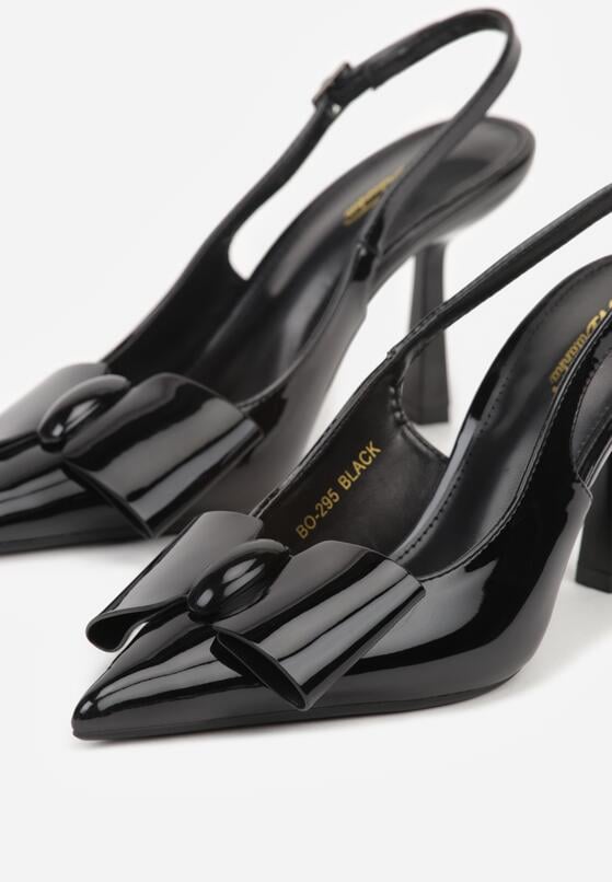 Czarne Lakierowane Szpilki z Odkrytą Piętą i Aplikacją z Kokardą Sewlida 7